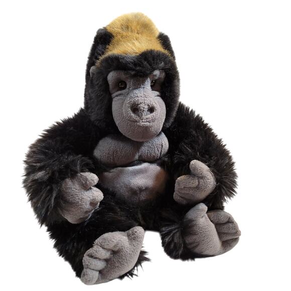 Gorilla Plush Stuffed Animal Toy 16" Black Gray Chest Gold Hair Keel Toys Monkey - Picture 2 of 16